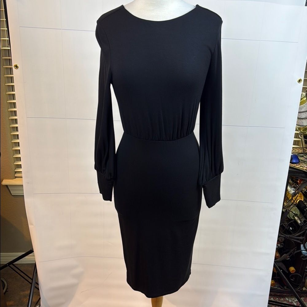 Versona Black Dress with Bishop Sleeves, Small